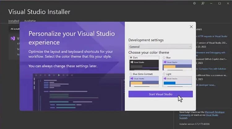 start visual studio